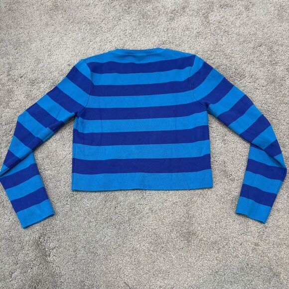 ZARA Blue Striped Long Sleeve Cropped Sweater Top Size L - Picture 3 of 12